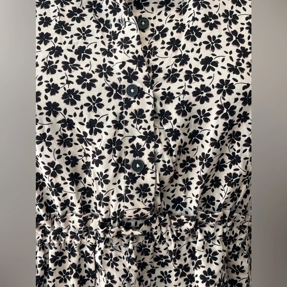 🆕Zara NWT girls size 10 boho style floral beige and‎ black pullover dress short